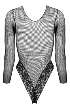 KOTEK Bodystocking|Body - Czarne bodystocking body damskie z długim rękawem FB002