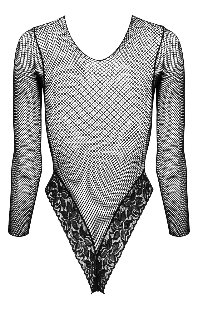KOTEK Bodystocking|Body - Czarne bodystocking body damskie z długim rękawem FB002