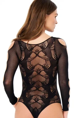 Czarne bodystocking body damskie otwarte FB002
