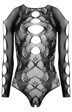 Czarne bodystocking body damskie otwarte FB002