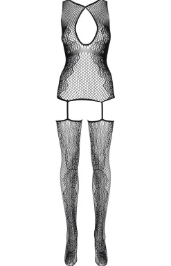 Beauty Night Bodystocking|Body - Czarne bodystocking siateczkowa koszulka połączona z pończochami Melanie