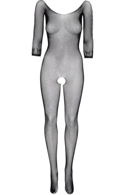 Czarne bodystocking z rękawem 3/4 i wycięciem Martha diamond