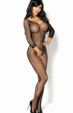 Czarne bodystocking z rękawem 3/4 i wycięciem Martha diamond