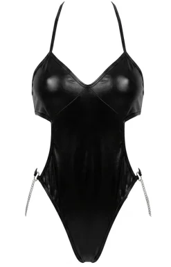 Glossy Body|Kostiumy I Przebrania - Czarne body wetook z łańcuzkie Reina
