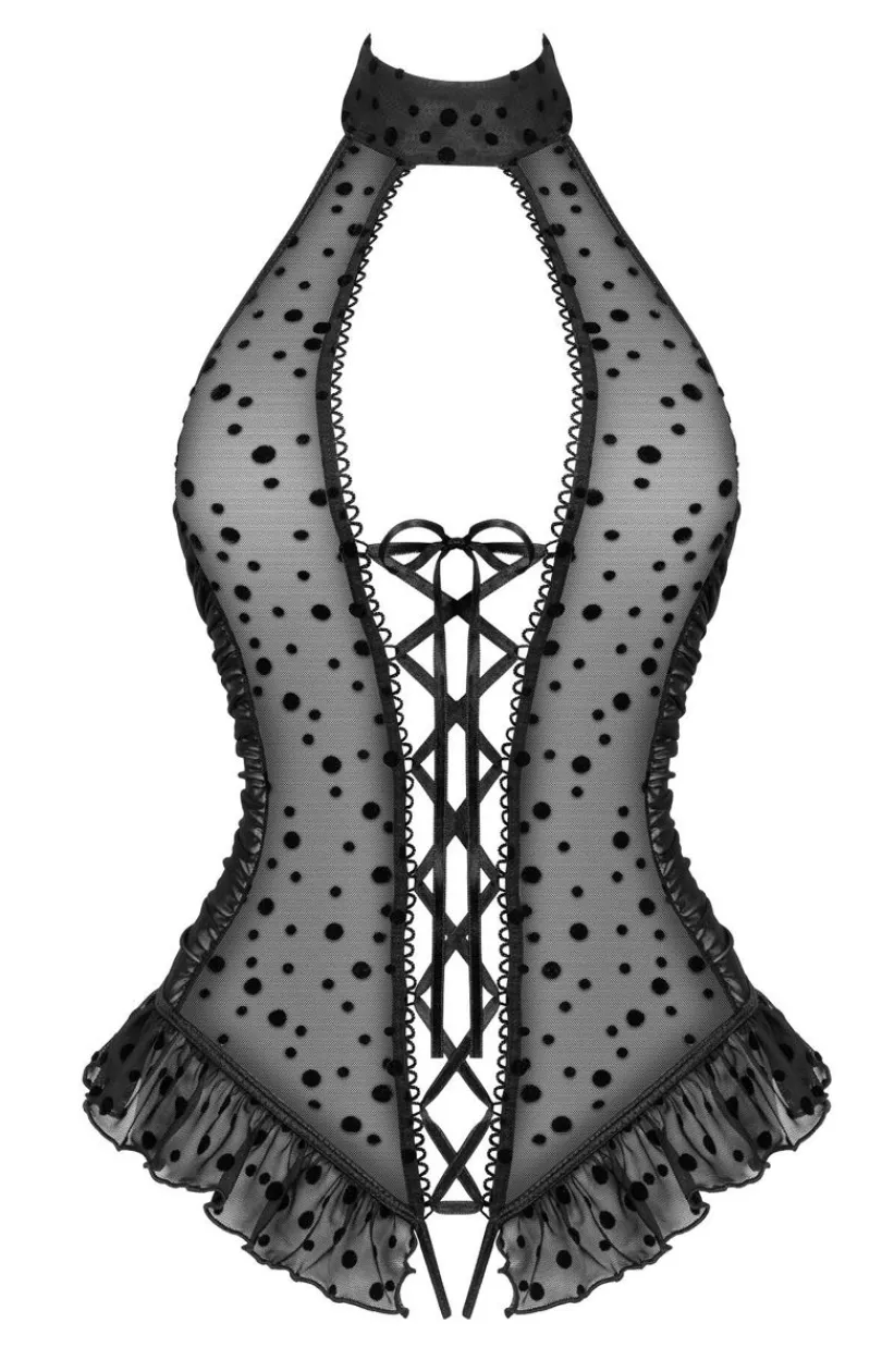 Beauty Night Body|Body - Czarne body z falbanką i wiązaniem Carlotta teddy