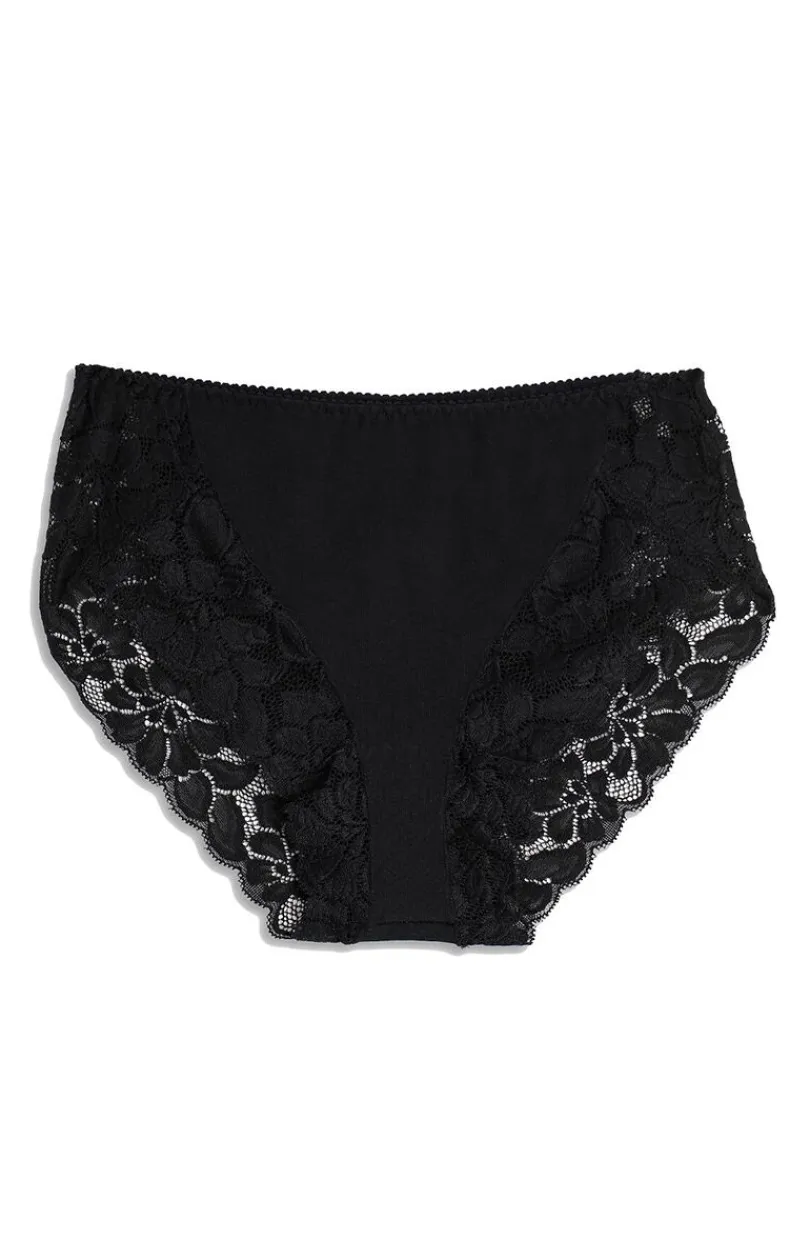 Damskie Cotonella Majtki Z Wysokim Stanem|Bielizna Plus Size - Czarne figi daskie z wysoki stane ADC89