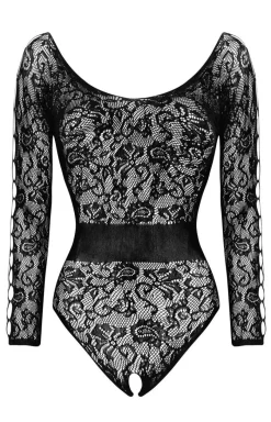 Beauty Night Bodystocking|Body - Czarne koronkowe body z otwartym krokiem Dinora