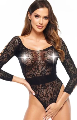 Beauty Night Bodystocking|Body - Czarne koronkowe body z otwartym krokiem Dinora