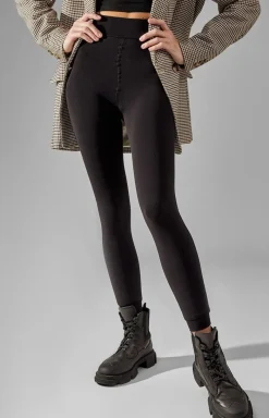 Damskie LEGS Legginsy|Legginsy Damskie - Czarne legginsy termiczne z ciepłym futerkiem od wewnątrz 665 Thermo