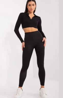Czarne legginsy z wysokim stanem RV-LG-9327.24
