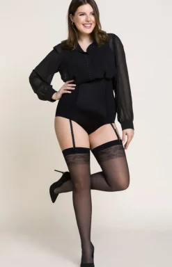Czarne pończochy do pasa plus size z ozdobnym detalem Katia 20 den