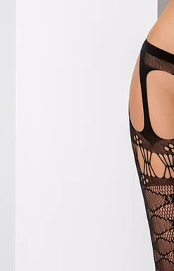 Damskie Passion Rajstopy Z Dziurką|Pończochy Z Pasem - Czarne rajstopy z dziurą otwarte strip panty S025