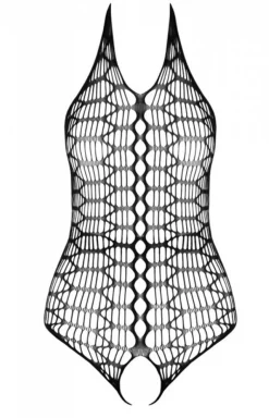 Czarne siateczkowe body damskie z otwartym krokiem BS087