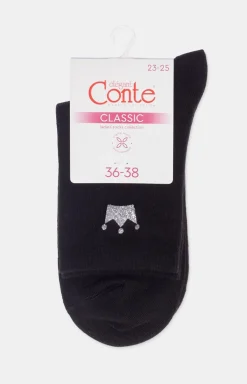 Czarne skarpetki damskie z koroną Classic 8541