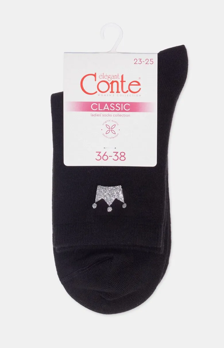 Czarne skarpetki damskie z koroną Classic 8541