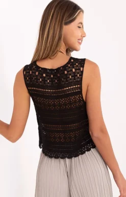 Czarny ażurowy top damski w stylu boho AT-BZ-2051C.33