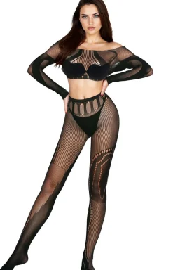 Czarny bodystocking 2-częściowy 2071