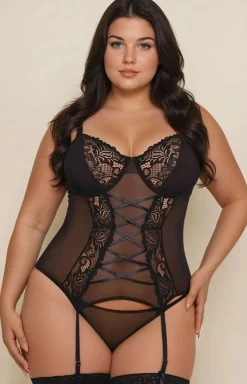 SoftLine Collection Body|Gorsety - gorset z paskami do pończoch i stringi plus size Brenda