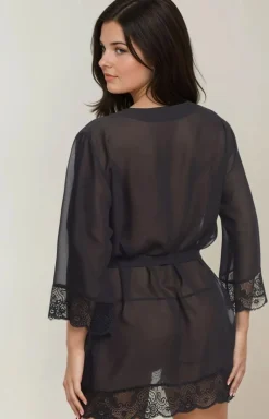 Czarny peniuar damski tiulowy szlafrok Cassidy Plus Size