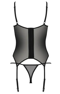 Czarny tiulowy komplet gorset + stringi ECO Passion Varella