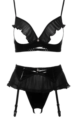 Czarny zmysłowy 3-częściowy komplet Monroe Plus Size
