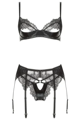 3-częściowy komplet bielizny damskiej wet look Marilyn set