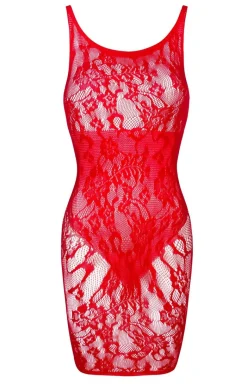 Beauty Night Bodystocking|Koszulki - Czerwona koronkowa sukienka bodystocking Donna