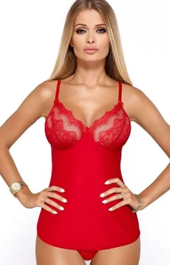 Damskie PariPari Lingerie Koszulki|Seksowna Koszula Nocna - Czerwona krótka kozuka z koronką Cai