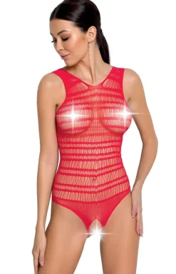 Passion Bodystocking|Body - Czerwone siateczkowe body z otwartym krokiem BS086