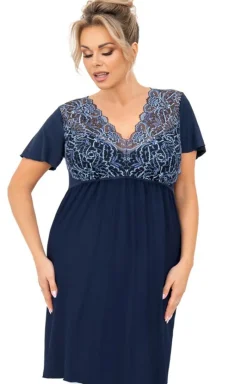 Damskie Donna Koszule Nocne|Koszule Nocne Damskie - Damska koszula nocna granatowa plus size Melania