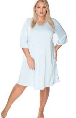 Damskie Mewa Koszula Nocna Koronkowa - Damska koszula nocna z rękawem 3/4 różowa Elena