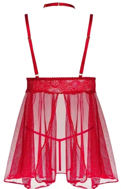 Damskie Beauty Night Seksowna Koszula Nocna|Koszula Nocna Na Ramiączkach - Damska koszulka nocna babydoll czerwona Milana