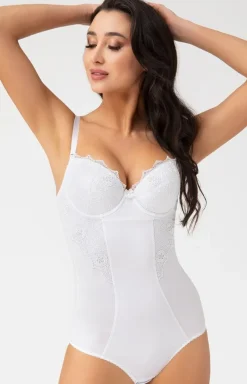 Gorsenia Body|Bielizna Wyszczuplająca - Damskie białe body modelujące z miseczkami G184 Livia