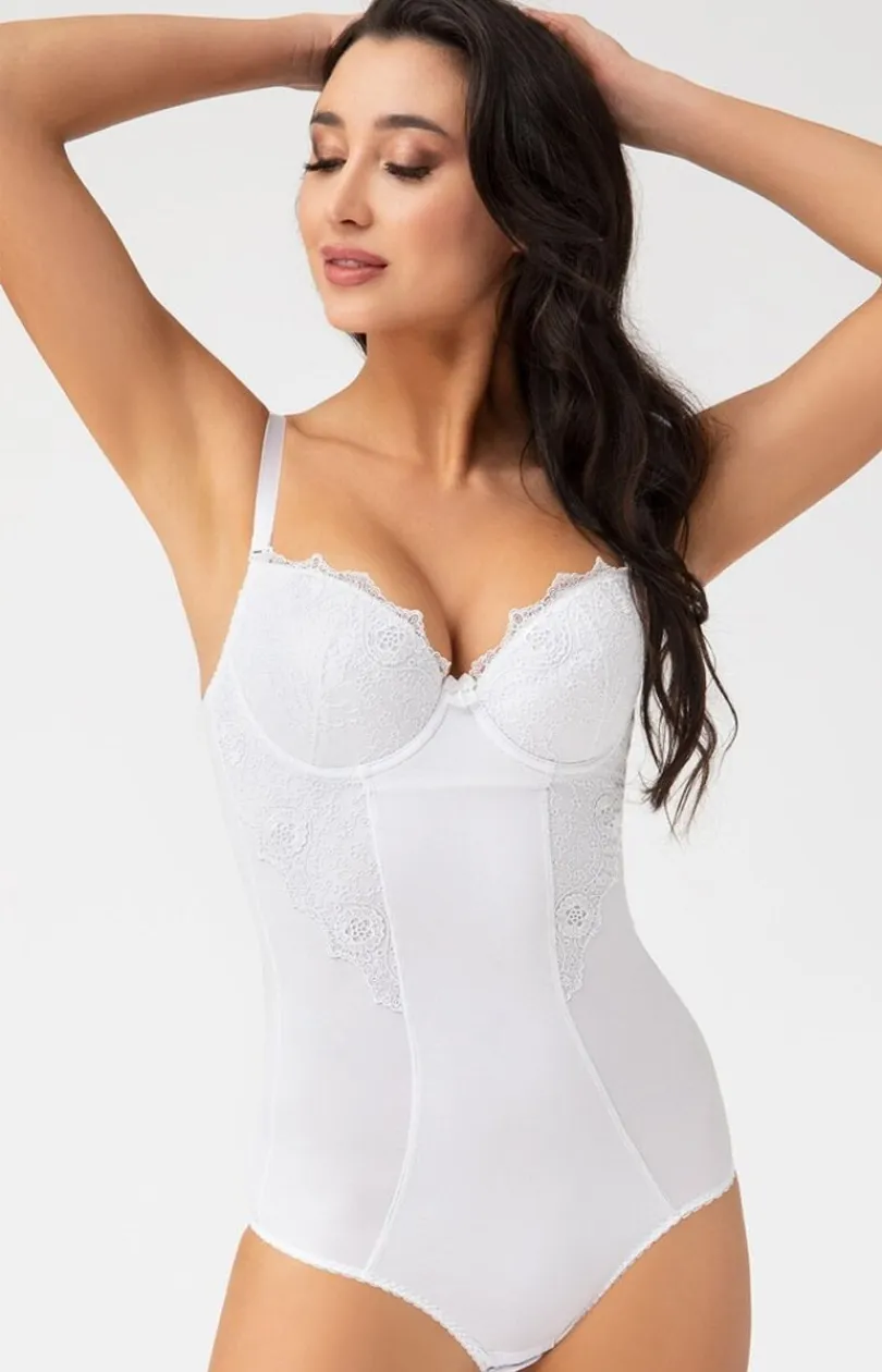 Gorsenia Body|Bielizna Wyszczuplająca - Damskie białe body modelujące z miseczkami G184 Livia