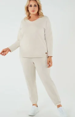 Damskie Italian Fashion Moda|Piżamy Damskie Długie - Damskie spodnie dresowe beżowe Madri