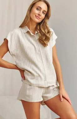 Damskie Doctor Nap Piżamy Damskie Krótkie|Bielizna Homewear - koplet loungewear z wikozy z dodatkie lnu P.7437