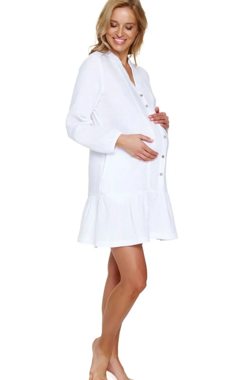 Damskie Doctor Nap Bielizna Ciążowa|Ciążowa Bielizna Nocna - biała tunika damska z muślinu TCB.7237