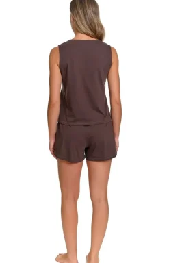 Doctor Nap brązowy komplet loungewear z bluzką o kroju kamizelki PM.7452