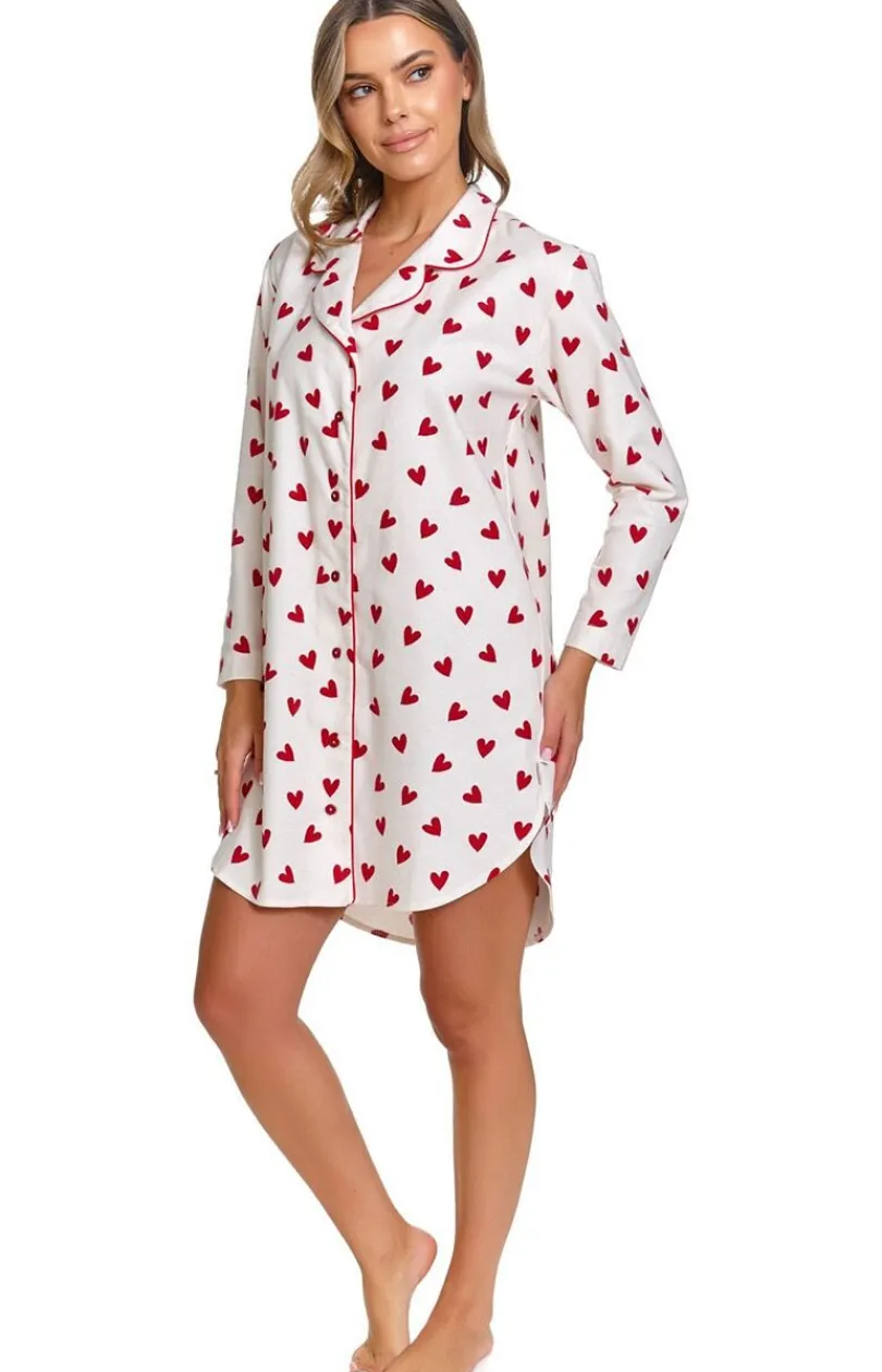 Damskie Doctor Nap Koszule Nocne Damskie|Koszula Nocna Z Długim Rękawem - flanelowa koszula nocna w serca TM.7442.AMOUR