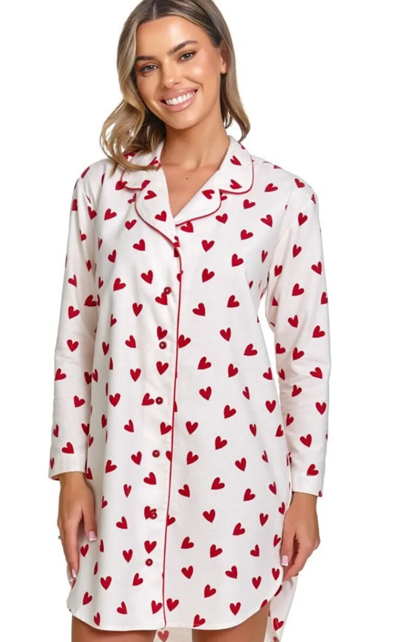 Damskie Doctor Nap Koszule Nocne Damskie|Koszula Nocna Z Długim Rękawem - flanelowa koszula nocna w serca TM.7442.AMOUR