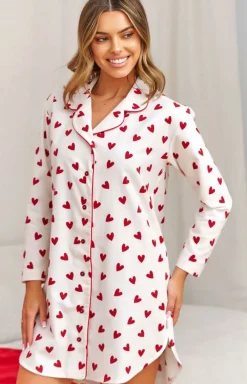 Damskie Doctor Nap Koszule Nocne Damskie|Koszula Nocna Z Długim Rękawem - flanelowa koszula nocna w serca TM.7442.AMOUR