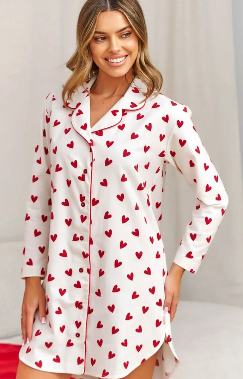 Damskie Doctor Nap Koszule Nocne Damskie|Koszula Nocna Z Długim Rękawem - flanelowa koszula nocna w serca TM.7442.AMOUR