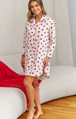 Damskie Doctor Nap Koszule Nocne Damskie|Koszula Nocna Z Długim Rękawem - flanelowa koszula nocna w serca TM.7442.AMOUR
