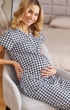 Damskie Doctor Nap Bielizna Ciążowa|Ciążowa Bielizna Nocna - kozula rozpinana piżama damka TCB.5271.BLACK_CHECK