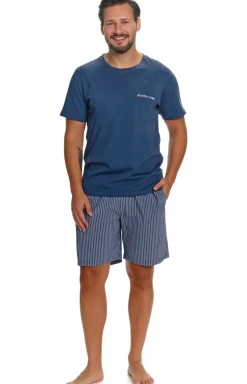 Doctor Nap niebieska piżama męska z szortami w paseczki PMB.7424.DENIM_BLUE