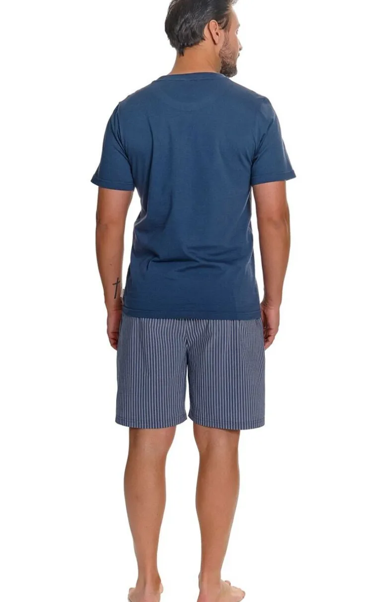 Doctor Nap niebieska piżama męska z szortami w paseczki PMB.7424.DENIM_BLUE