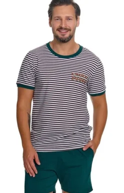 Doctor Nap piżama męska w paski PMB.7404.CHOCO_GREEN