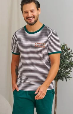 Doctor Nap piżama męska w paski PMB.7404.CHOCO_GREEN