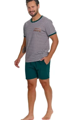 Doctor Nap piżama męska w paski PMB.7404.CHOCO_GREEN
