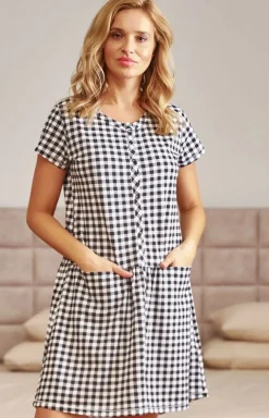 Doctor Nap rozpinana koszula nocna TCB.9444.BLACK_CHECK